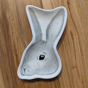 Ceramic Grey Rabbit Bunny spoon rest / jewelry bowl / multipurpose dish